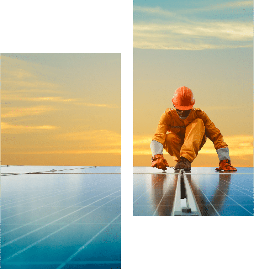 Man wearing a hard hat who is working on solar panels
